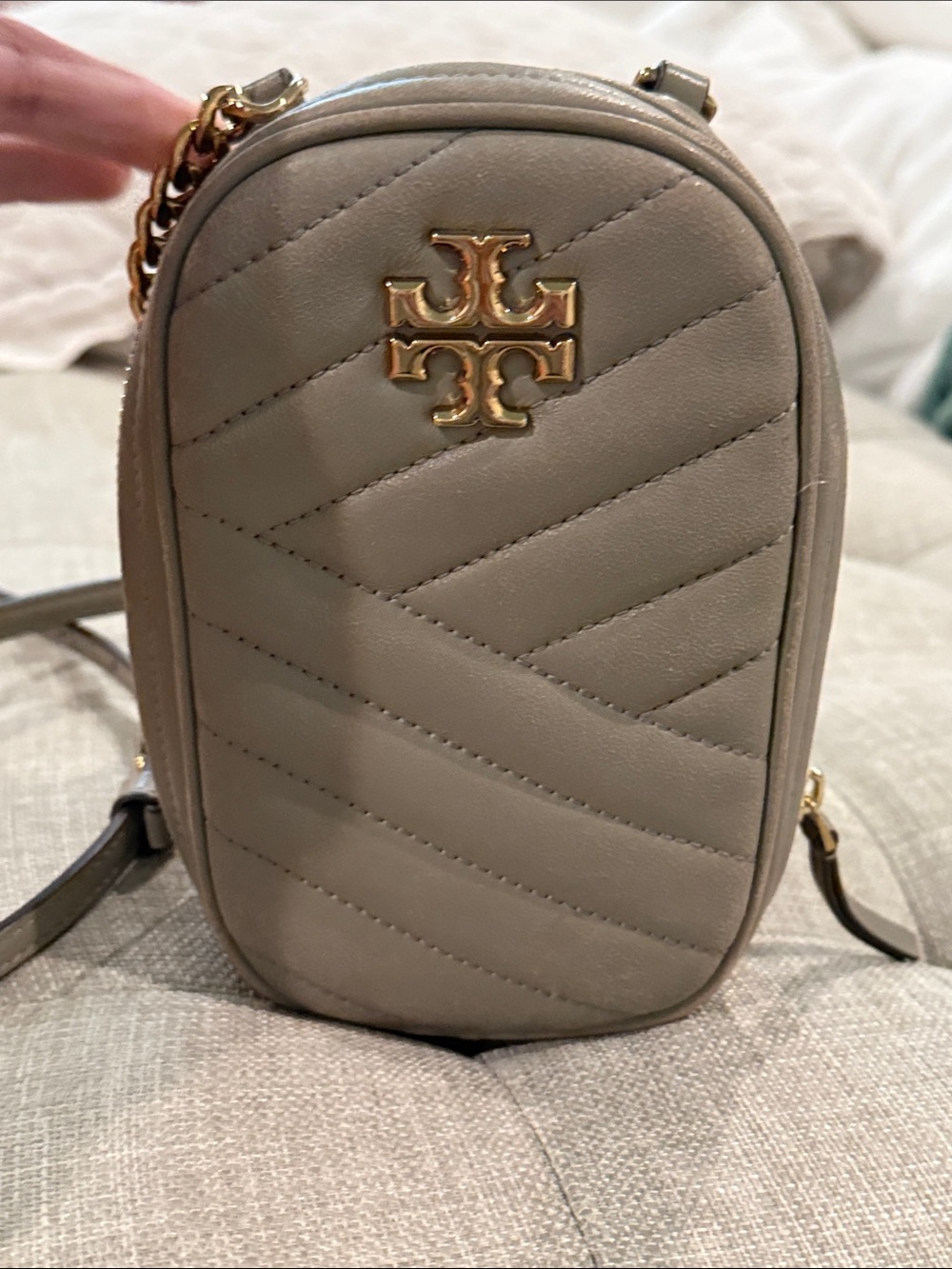 Tory Burch Kira Quilted Leather Crossbody Bag in Taupe